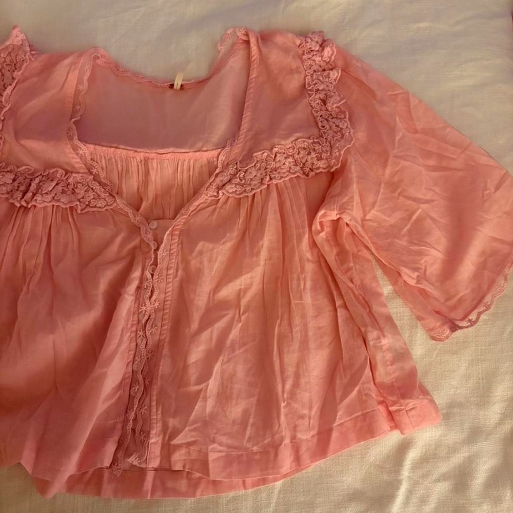 Free People Soft Pink Ruffle Blouse
